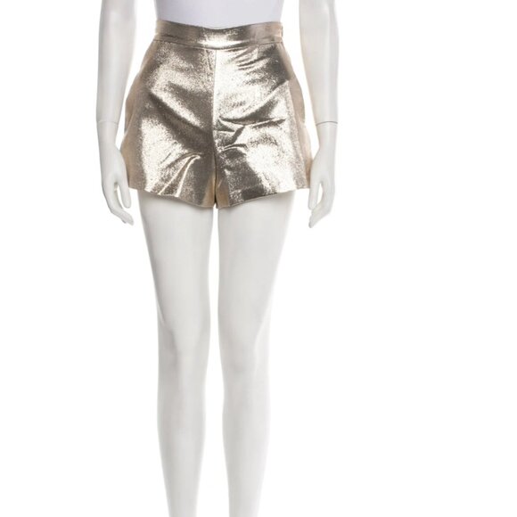 Maje Ilur Metallic High-rise Silk-blend Shorts Size 8 / FR 40 gold metallic - Picture 9 of 11